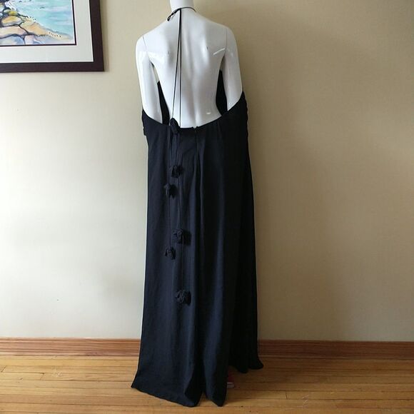 For Love And Lemons Desiree Dress Gown 2X Black Halter Maxi Ruffle Formal New - Picture 6 of 12